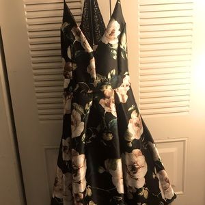 Monaco Black floral dress w/ trail